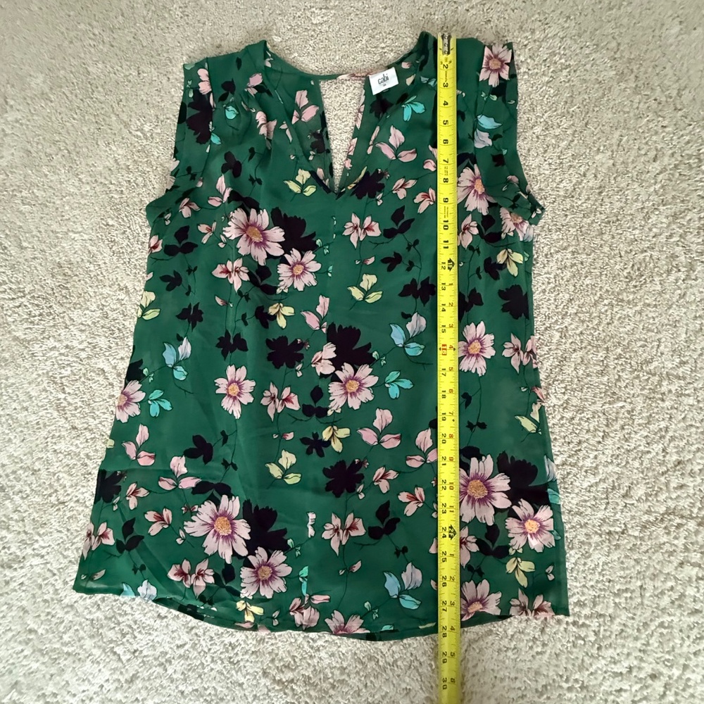 CAbi Floral Sleeveless Blouse Green Pink Black White Lined Cami Style 3619 Sz M - Picture 10 of 12